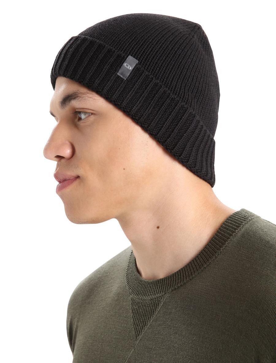 Men's Icebreaker Unisex Merino Vela Cuff Beanie Hats Black | CA 1857ILHS